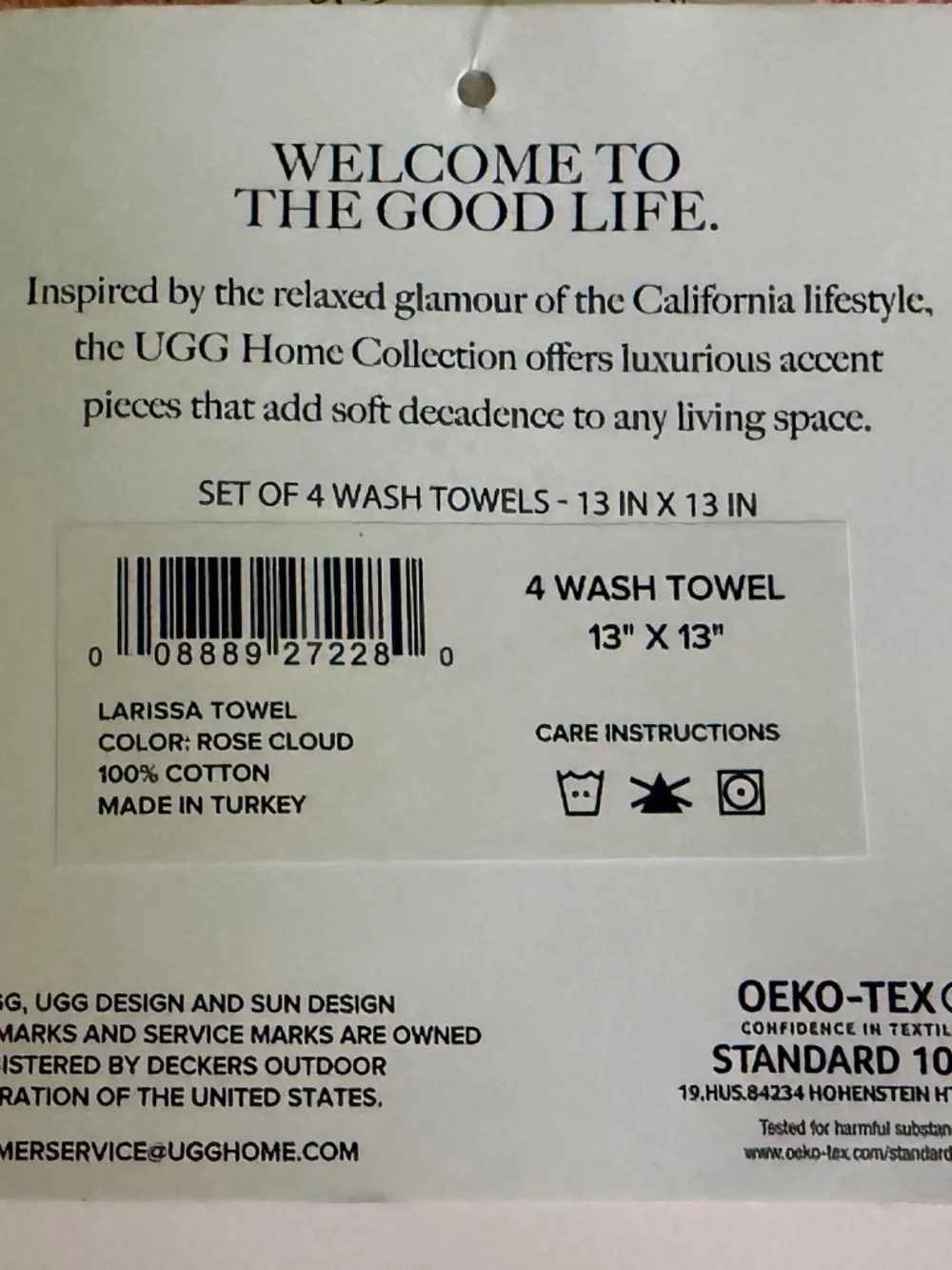 UGG set of 4 Wash Towels Fringed Textured Rose Cloud
